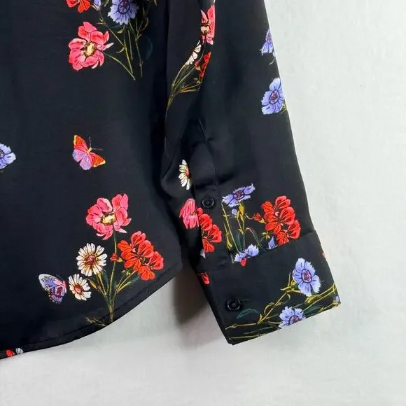 Express The Portofino Shirt Slim Fit Floral Long Sleeve Blouse Black Red Small - Picture 10 of 13